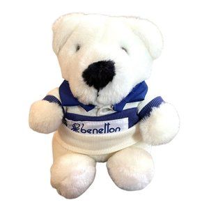 1985 Benetton Teddy Bear Plush Stuffed Animal 8" Sitting Vintage White w/ Shirt